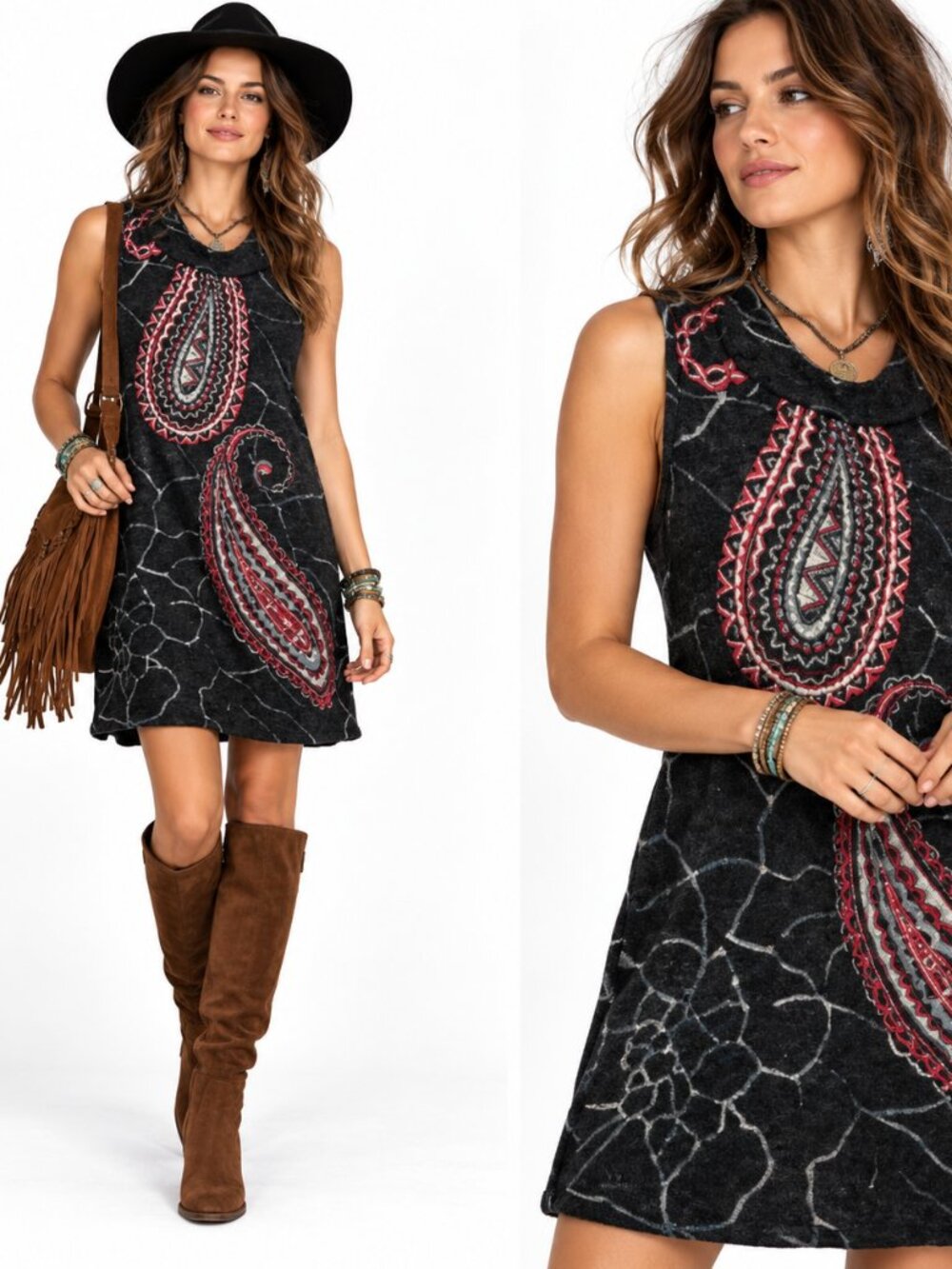 Aryeh Anthropologie Dress Womens M Black Paisley Knit Boho Art To Wear NWT